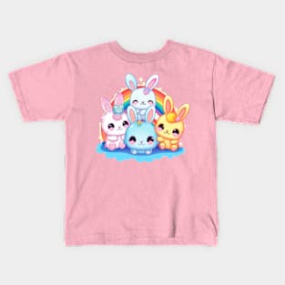 Kawaii Bunnies Rainbow Pride Squadron Kids T-Shirt